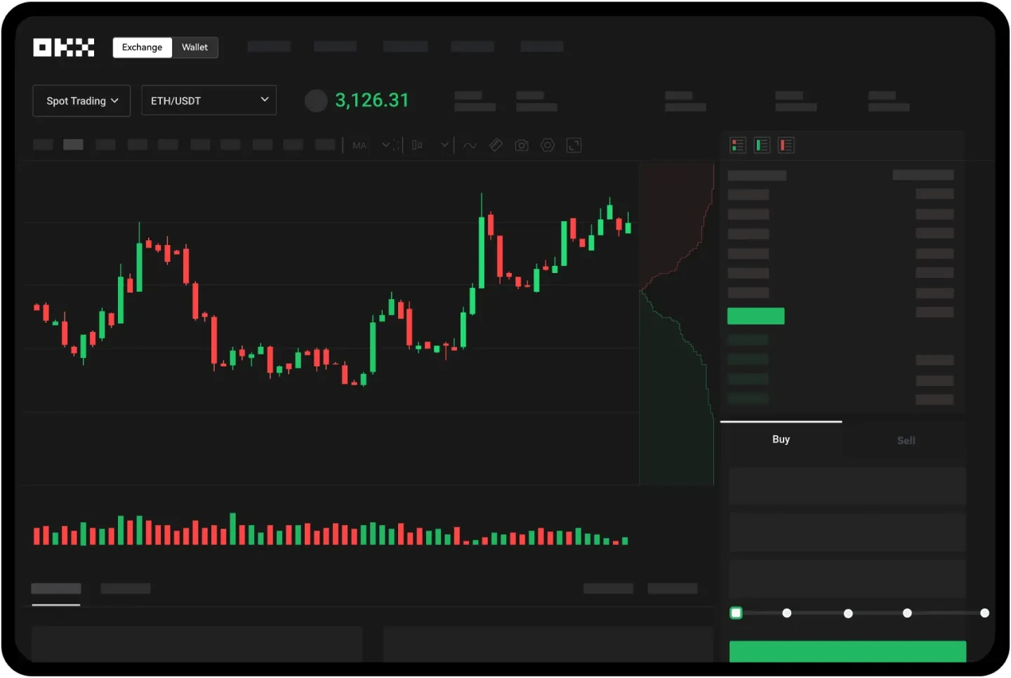 ok交易官网提供多种专业工具,包括K线图和订单簿